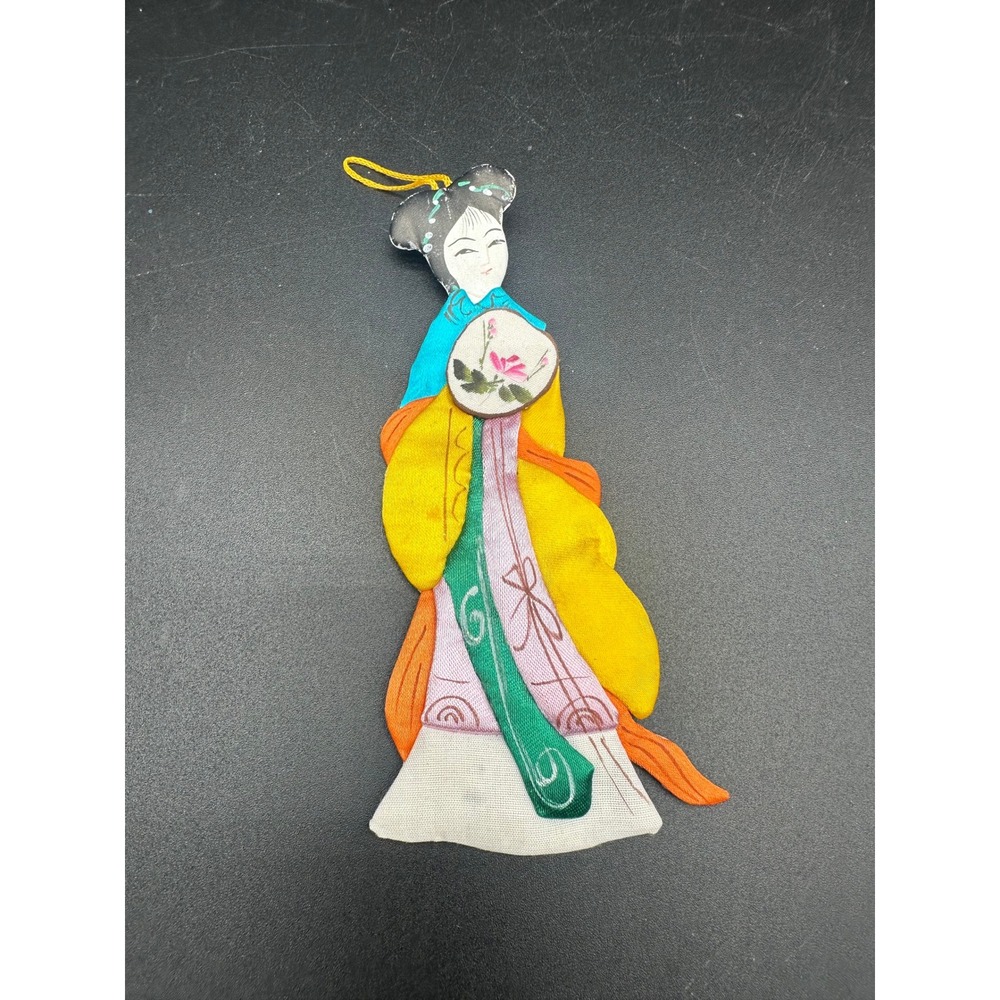 Vintage‎ Silk Geisha Christmas Ornament Hand Painted Asian Holiday Decor